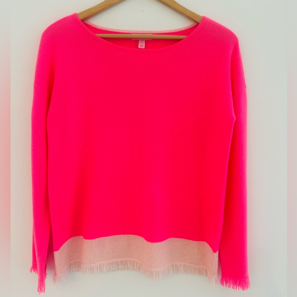 Lilly Pulitzer Womens 100% Cashmere Sweater . Sz S Color Block Boxy Fit Hot Pink